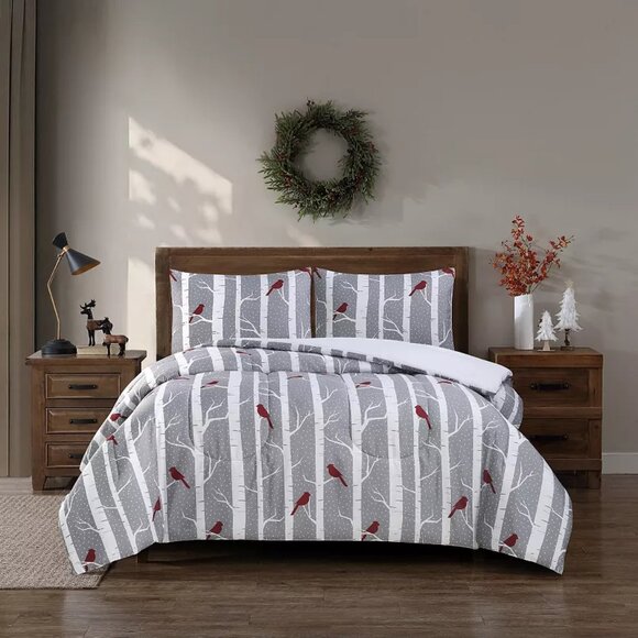 Hudson & Main Wintertime Print Comforter Set with Shams, Grey, Full/Queen - Picture 1 of 1